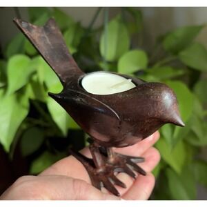 Metal Cast Iron Bird Decor Candle Holder Tealight India Burnished Brown Rustic